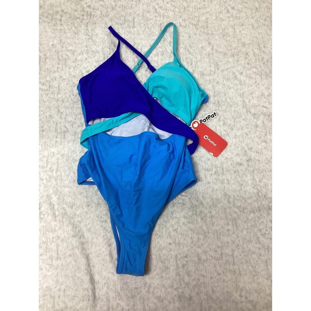 PatPat Womens Blue Colorblock Cutout One Piece Swimsuit Size S New With Tags